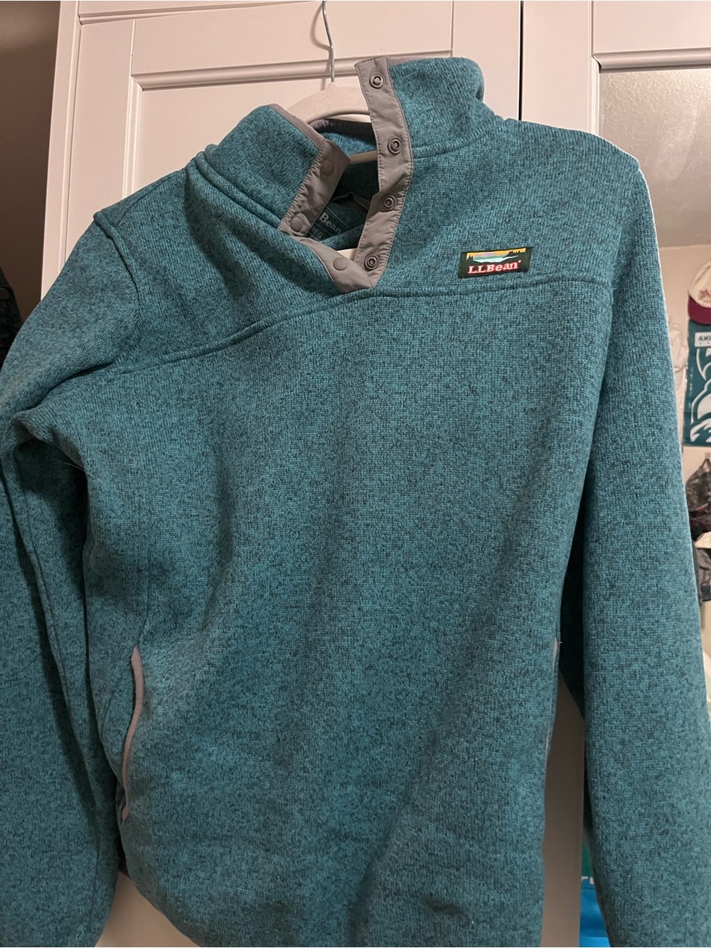 L.L.Bean Teal Snap-Placket Fleece Pullover with Gray Trim